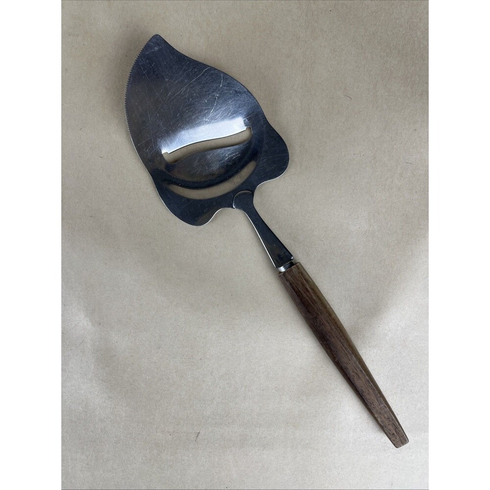 Vintage MCM Cheese Plane Slicer Stainless Steel Serrated Edge Wood Handle Japan